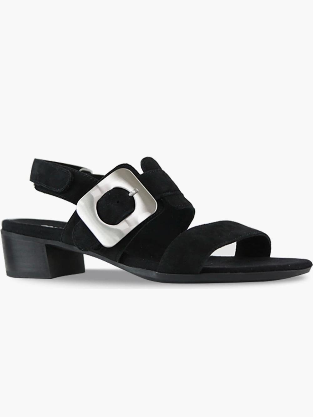 Munro ASHLIN Slingback Sandals Black Suede Mid-Heel Buckle Shoes NEW 6.5 M